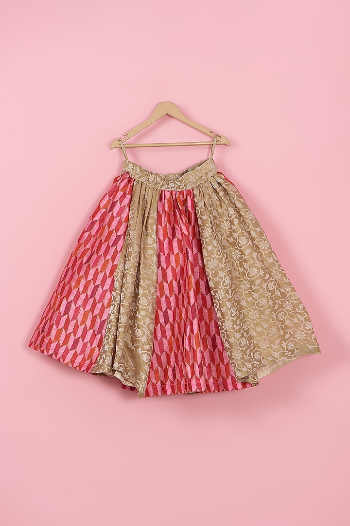 Pink & Golden Brocade Lehenga Set For Girls by PiccoRicco at Pernia's Pop Up Shop