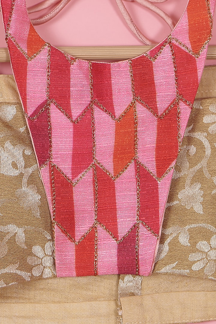 Pink & Golden Brocade Lehenga Set For Girls by PiccoRicco at Pernia's Pop Up Shop