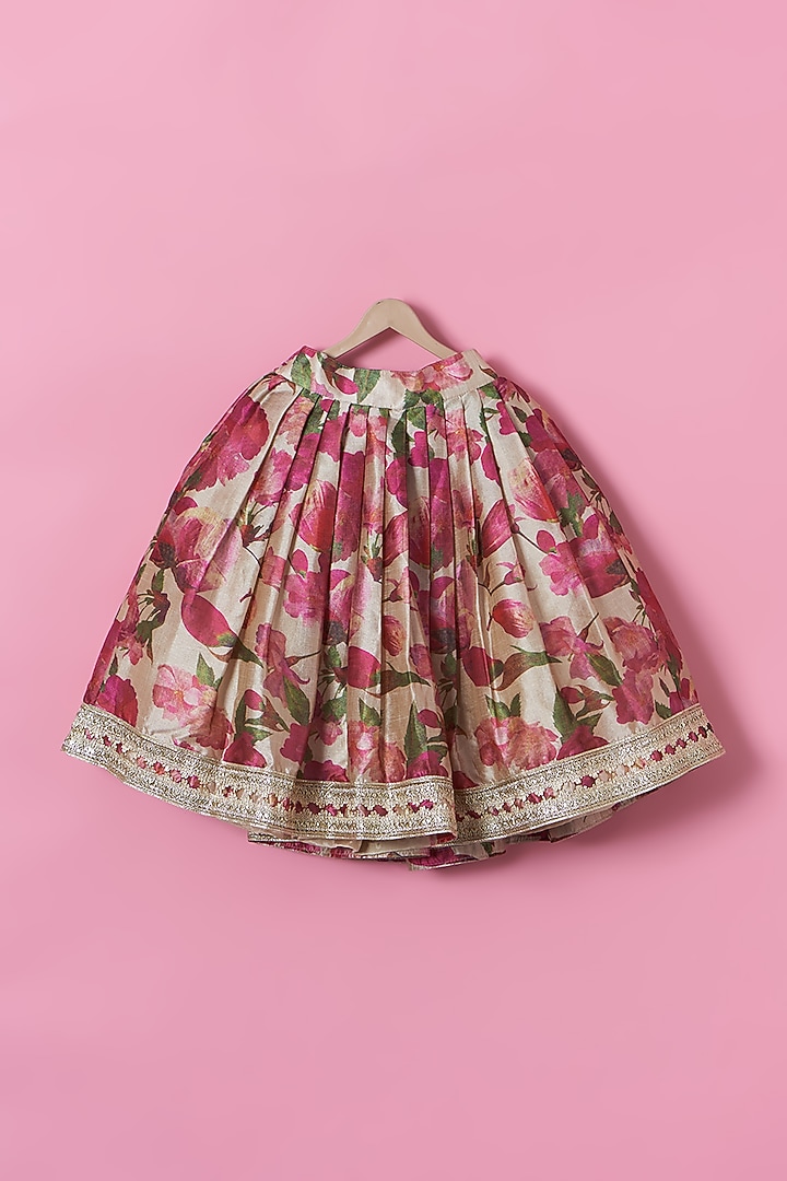 Multi-colored Tussar Silk Floral Printed Lehenga Set For Girls by PiccoRicco at Pernia's Pop Up Shop