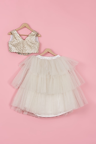 White Net Layered Lehenga Set For Girls by PiccoRicco