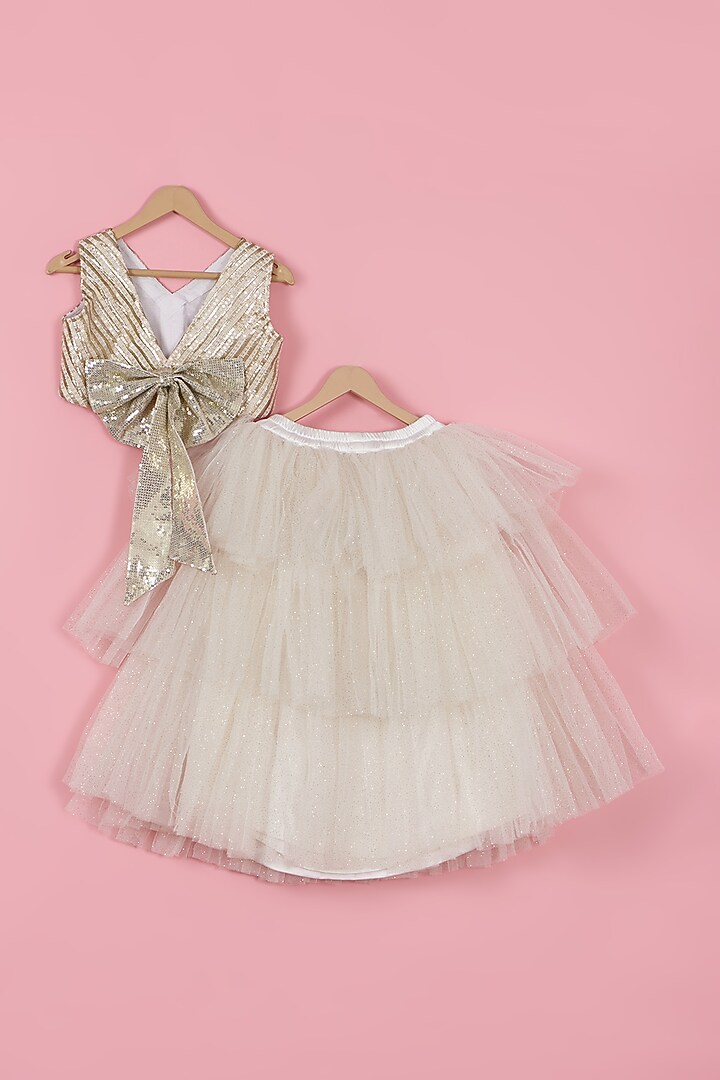 White Net Layered Lehenga Set For Girls by PiccoRicco at Pernia's Pop Up Shop