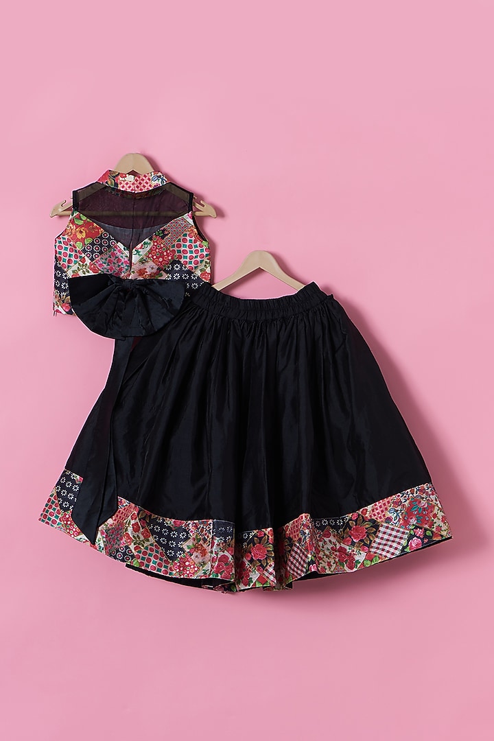Black Silk Lehenga Set For Girls by PiccoRicco at Pernia's Pop Up Shop