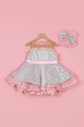 Pink & Silver Sequins Barbie Dress For Girls by PiccoRicco
