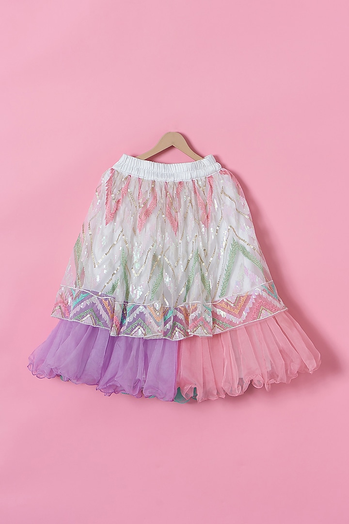Multi-Colored Net & Organza Sequins Embroidered Lehenga Set For Girls by PiccoRicco at Pernia's Pop Up Shop