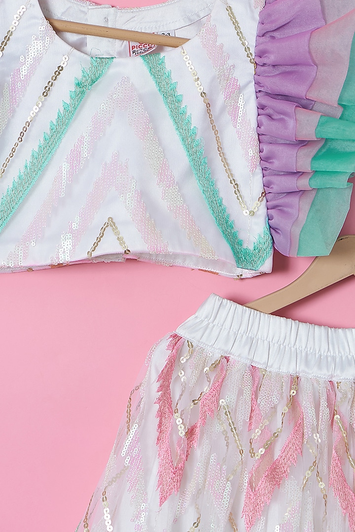 Multi-Colored Net & Organza Sequins Embroidered Lehenga Set For Girls by PiccoRicco at Pernia's Pop Up Shop