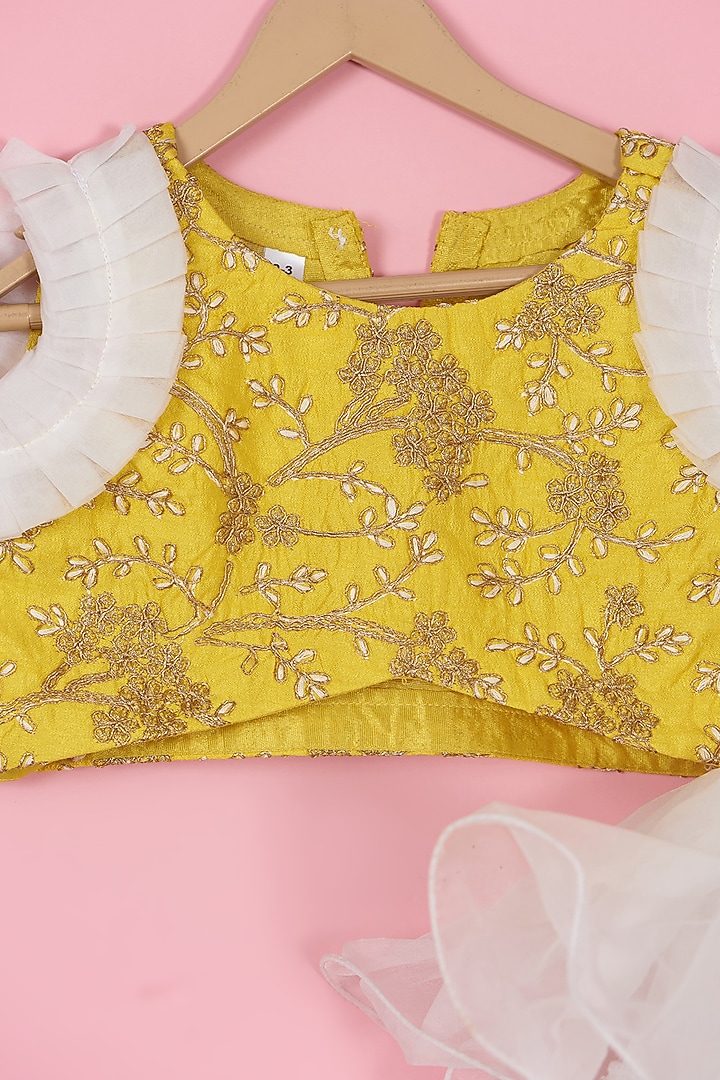 White Net Satin & Organza Layered Lehenga Set For Girls by PiccoRicco at Pernia's Pop Up Shop