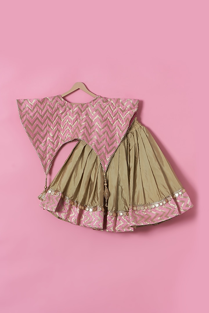 Green Silk Lehenga Set For Girls by PiccoRicco at Pernia's Pop Up Shop