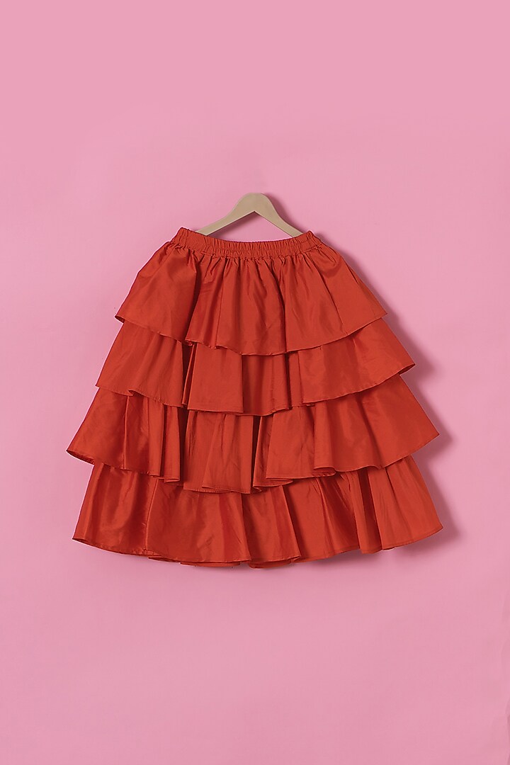 Orange Satin & Net Layered Skirt Set For Girls by PiccoRicco at Pernia's Pop Up Shop