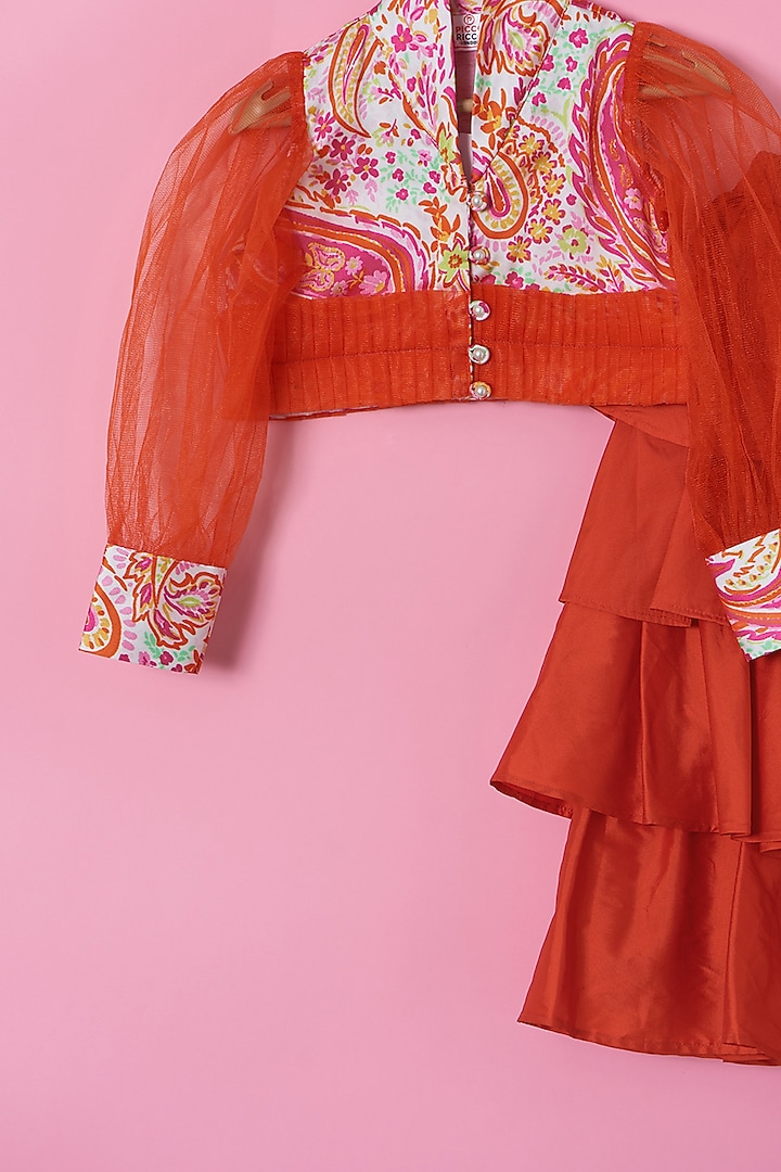 Orange Satin & Net Layered Skirt Set For Girls by PiccoRicco at Pernia's Pop Up Shop