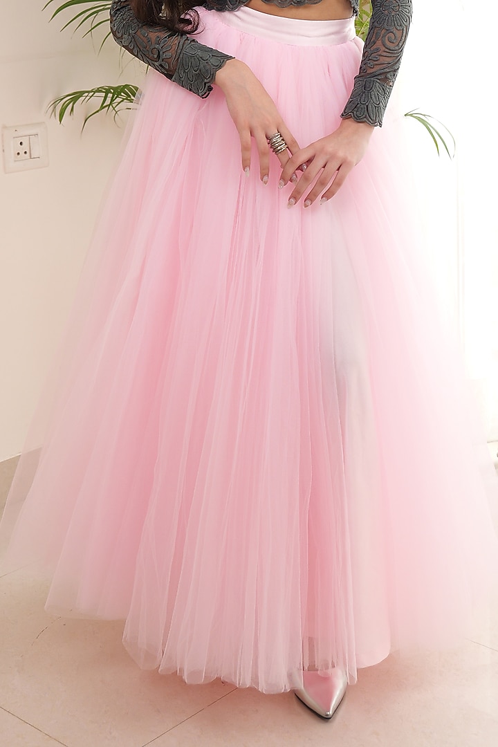Pink Net Flared Skirt Set For Girls by PiccoRicco at Pernia's Pop Up Shop