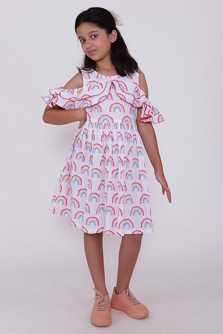 White & Pink Cotton Dress For Girls by PiccoRicco at Pernia's Pop Up Shop