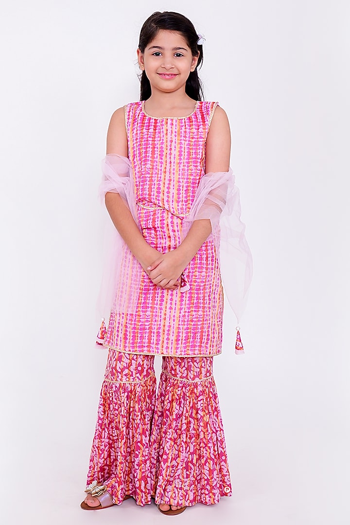 Pink Cotton Gota Sharara Set For Girls by PiccoRicco at Pernia's Pop Up Shop