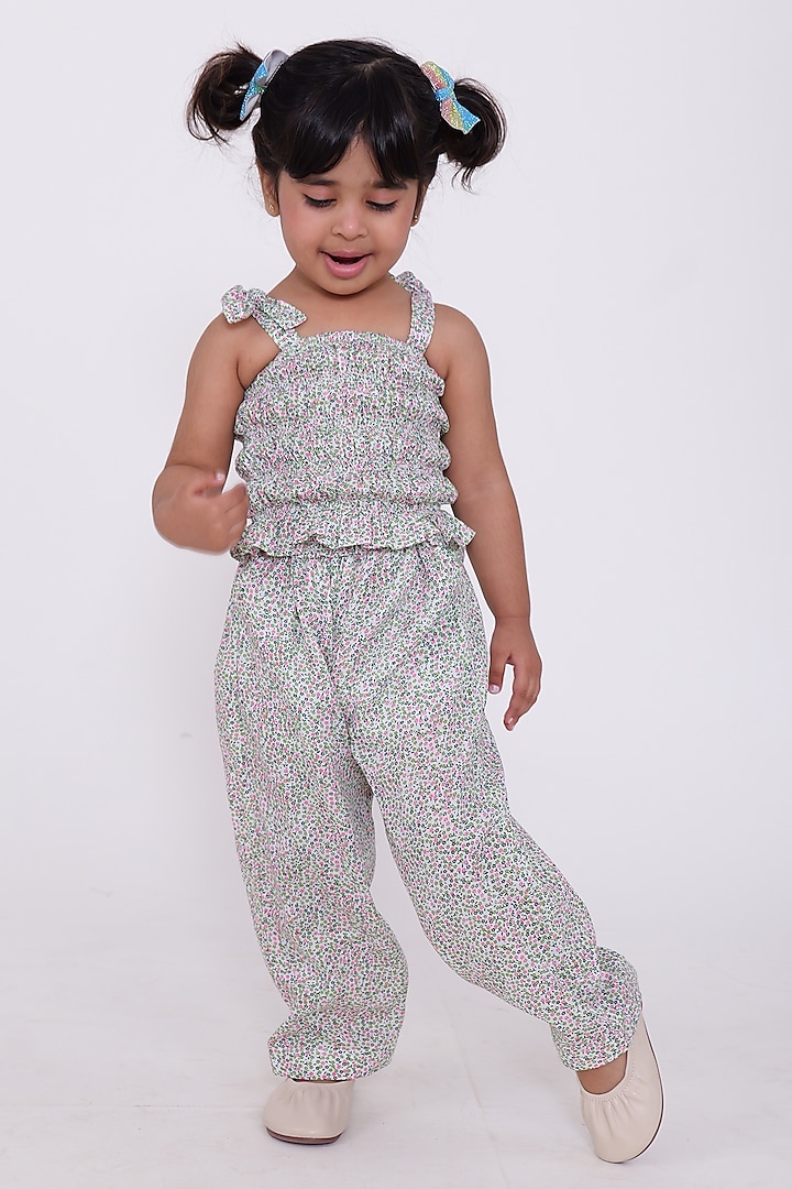 White Cotton Floral Co-Ord Set For Girls by PiccoRicco at Pernia's Pop Up Shop