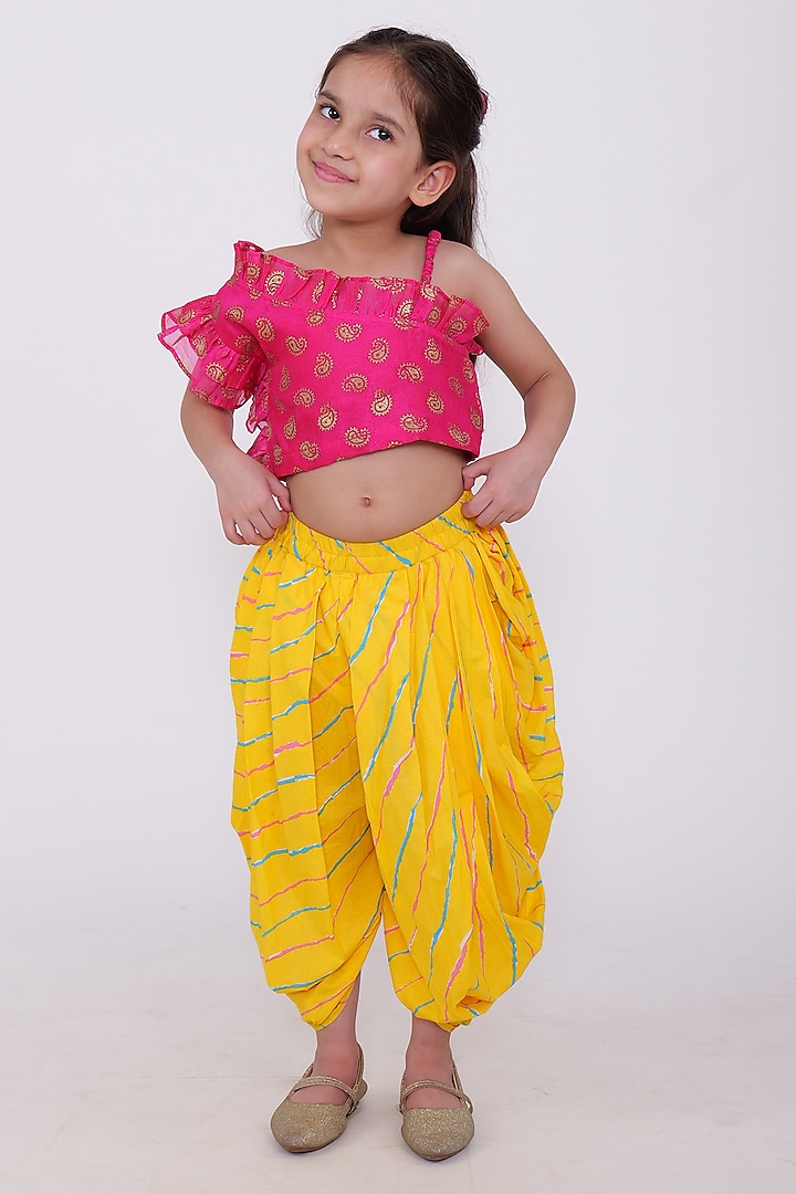 Yellow Cotton Dhoti Set For Girls by PiccoRicco at Pernia's Pop Up Shop