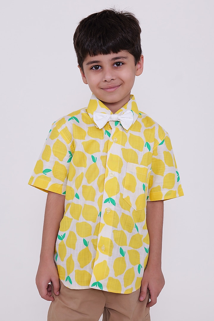 Lime Cotton Shirt For Boys by PiccoRicco at Pernia's Pop Up Shop