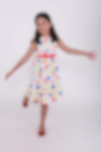 White Bubble Cotton Printed Dress For Girls by PiccoRicco at Pernia's Pop Up Shop