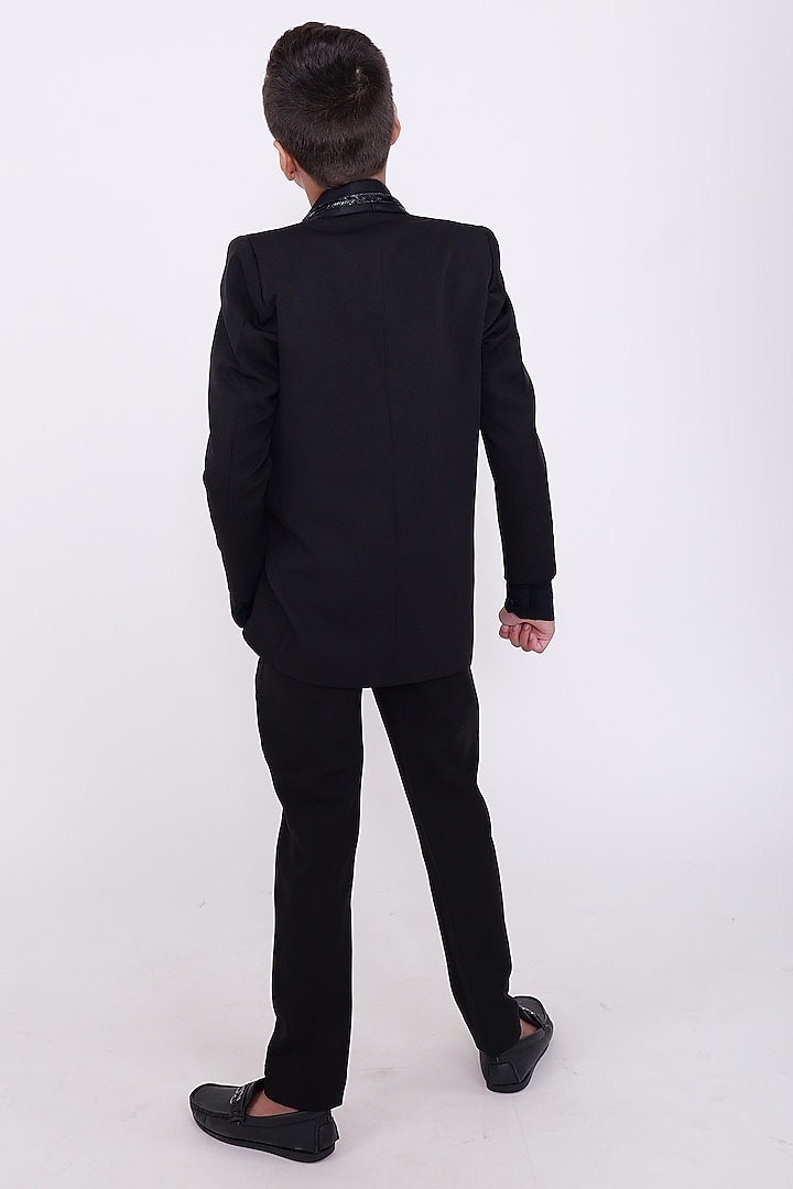 Black Silk Blazer Set For Boys by PiccoRicco at Pernia's Pop Up Shop