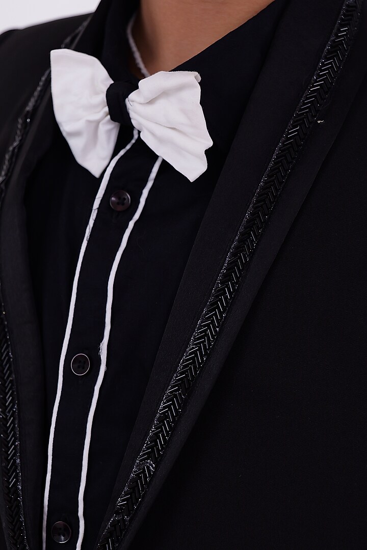 Black Silk Blazer Set For Boys by PiccoRicco at Pernia's Pop Up Shop