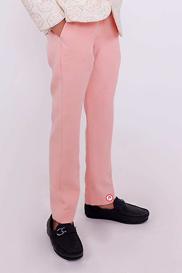 White Silk Bandhgala Set For Boys by PiccoRicco at Pernia's Pop Up Shop