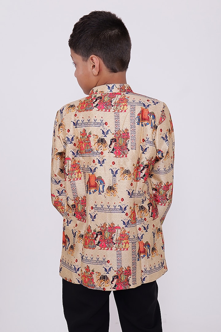 Beige Silk Bandhgala Set For Boys by PiccoRicco at Pernia's Pop Up Shop