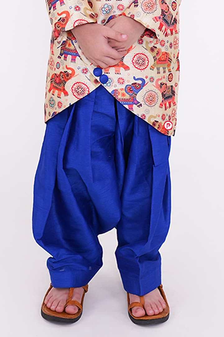 Beige Cotton Printed Sherwani Set For Boys by PiccoRicco at Pernia's Pop Up Shop