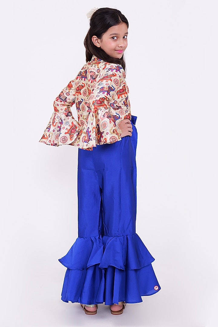 Beige & Blue Cotton Printed Co-Ord Set For Girls by PiccoRicco at Pernia's Pop Up Shop