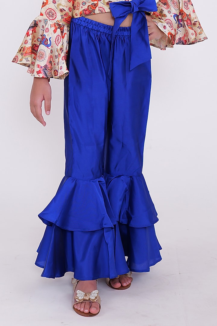 Beige & Blue Cotton Printed Co-Ord Set For Girls by PiccoRicco at Pernia's Pop Up Shop