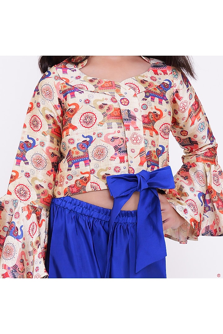 Beige & Blue Cotton Printed Co-Ord Set For Girls by PiccoRicco at Pernia's Pop Up Shop