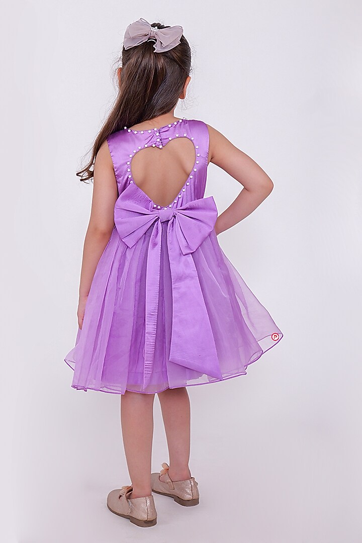 Lilac Crepe & Net Pearl Rainbow Dress For Girls by PiccoRicco at Pernia's Pop Up Shop