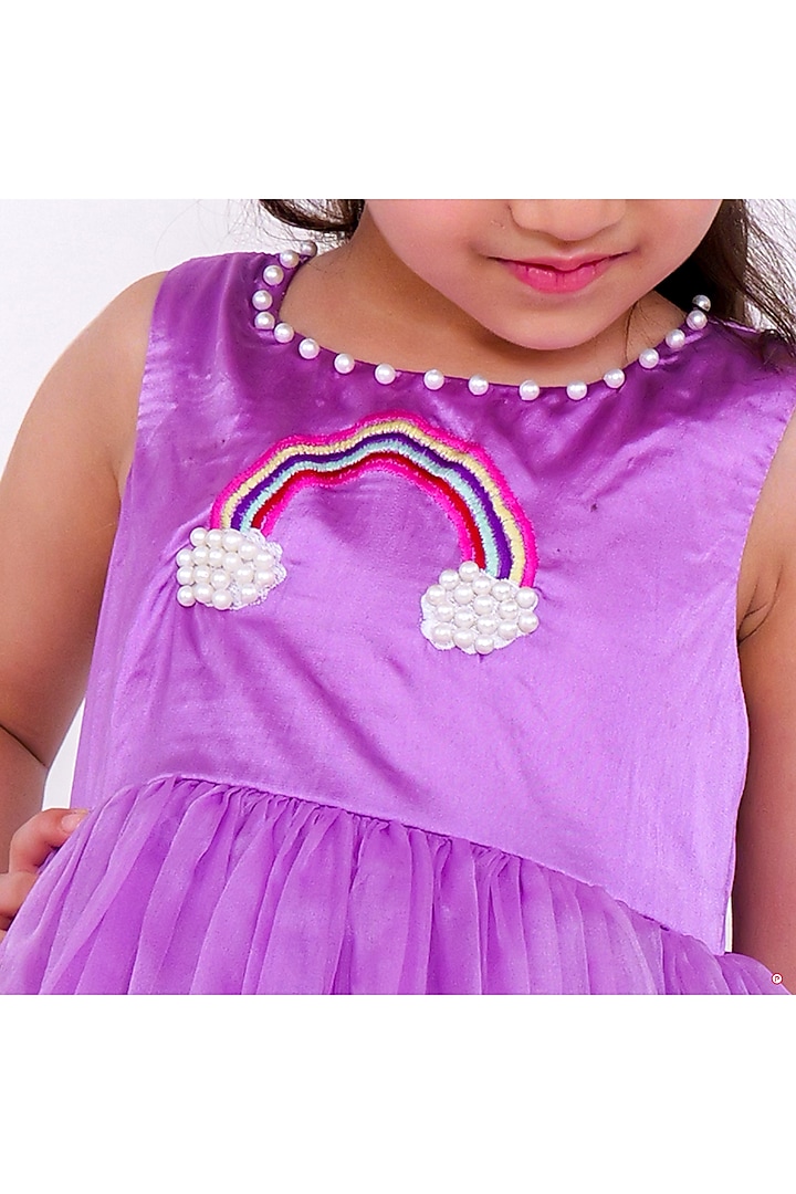 Lilac Crepe & Net Pearl Rainbow Dress For Girls by PiccoRicco at Pernia's Pop Up Shop