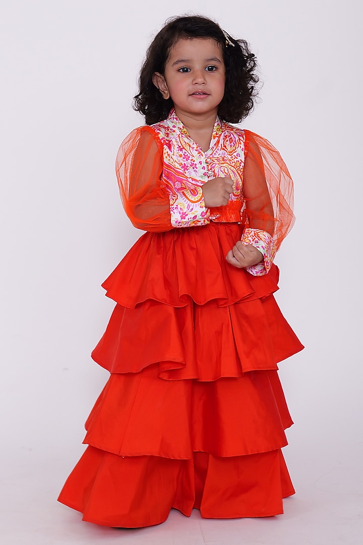 Orange Organza Lehenga Set For Girls by PiccoRicco at Pernia's Pop Up Shop