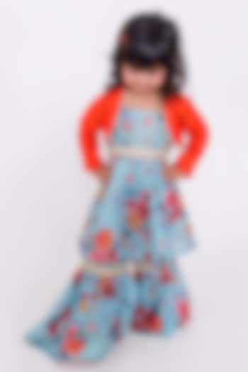 Blue Silk Floral Sharara Set For Girls by PiccoRicco at Pernia's Pop Up Shop