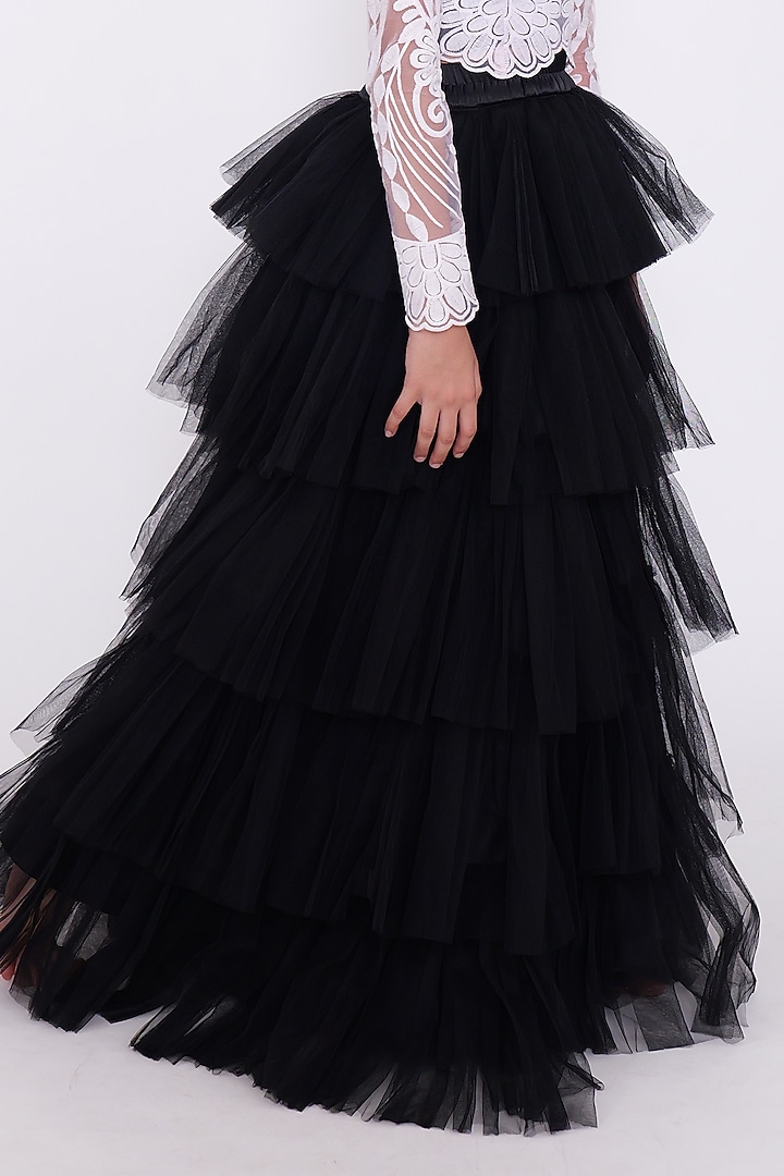 Black Organza Layered Skirt Set For Girls by PiccoRicco at Pernia's Pop Up Shop