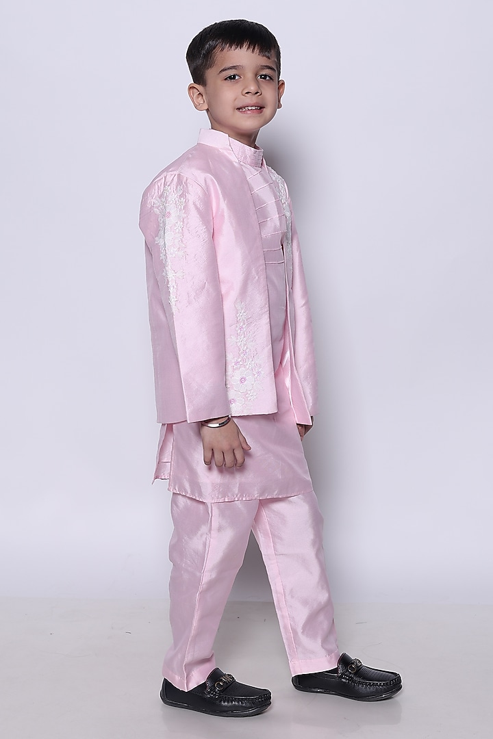 Pink Taffeta Silk Kurta Set For Boys by PiccoRicco at Pernia's Pop Up Shop