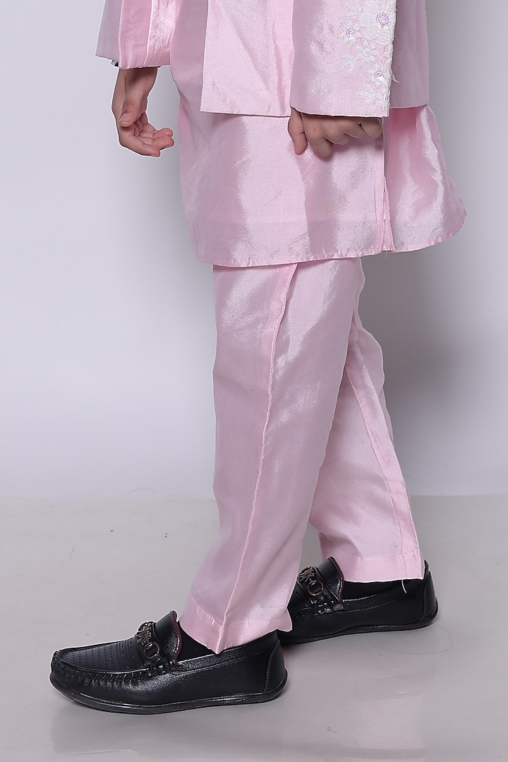 Pink Taffeta Silk Kurta Set For Boys by PiccoRicco at Pernia's Pop Up Shop