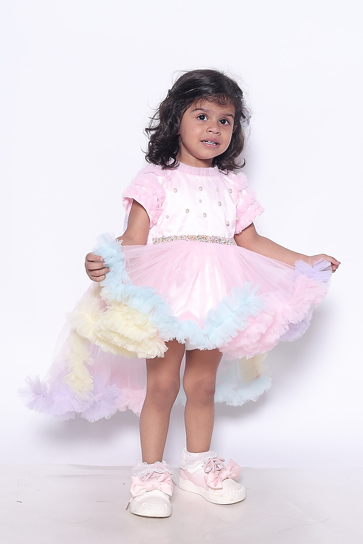 Multi-Colored Satin & Net Dress For Girls by PiccoRicco at Pernia's Pop Up Shop