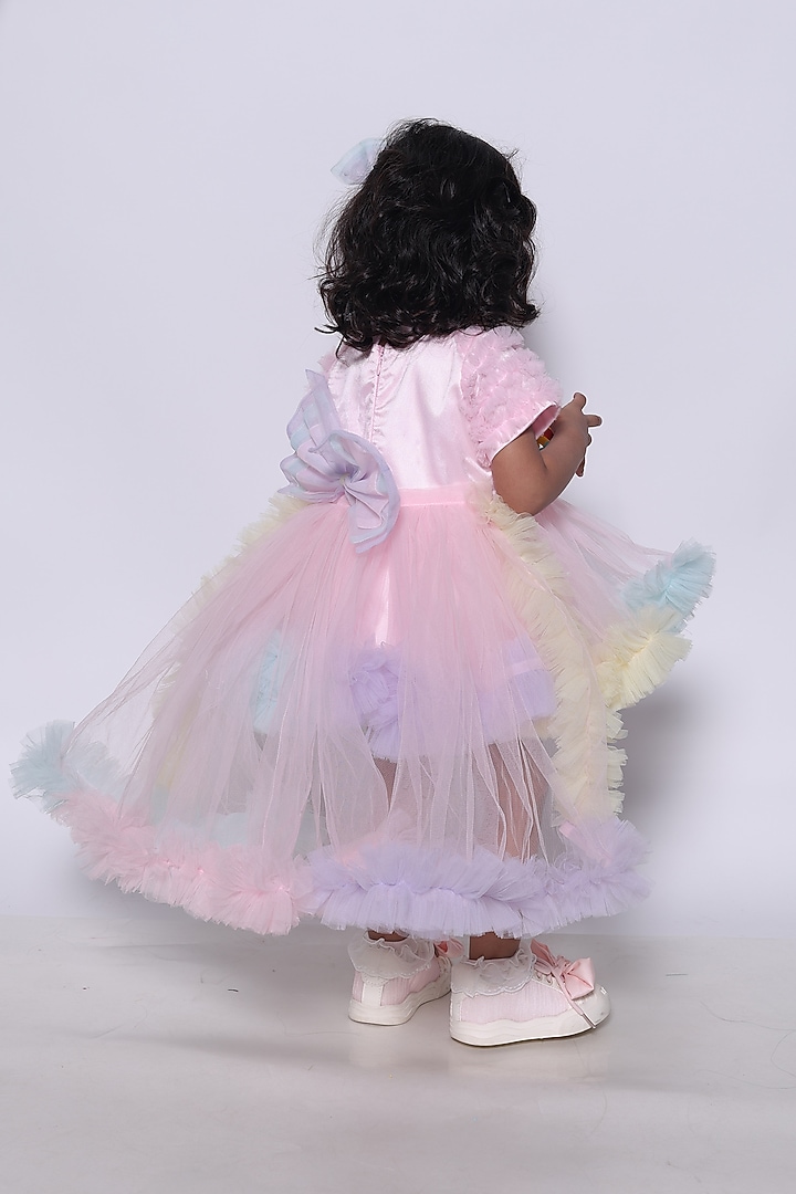 Multi-Colored Satin & Net Dress For Girls by PiccoRicco at Pernia's Pop Up Shop