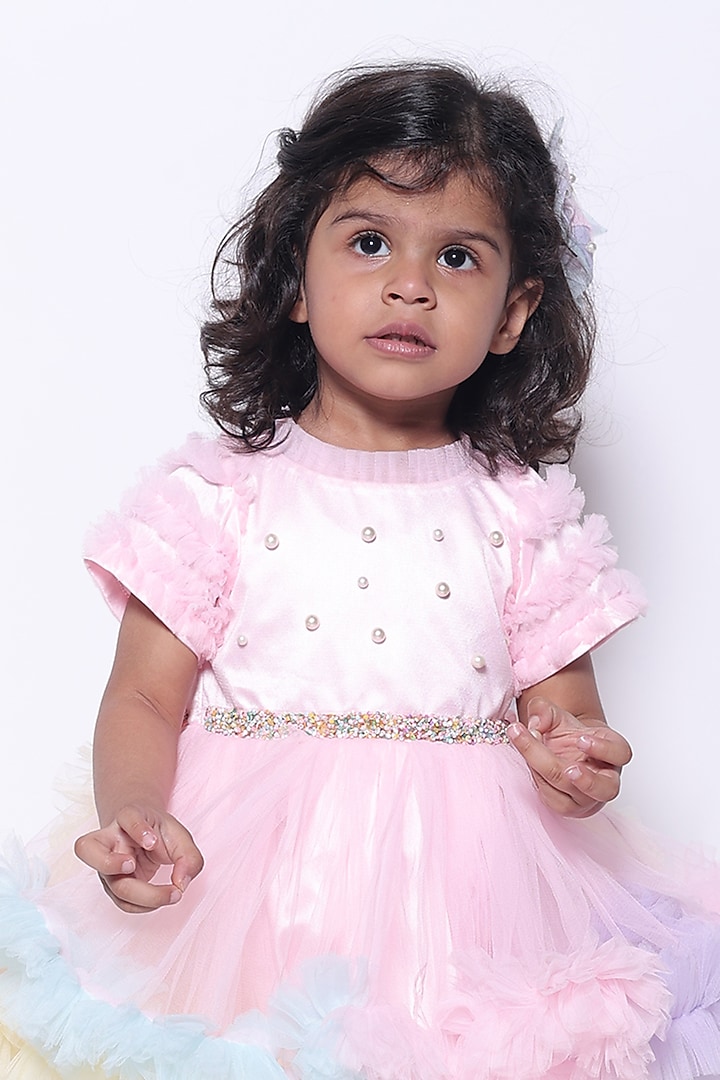 Multi-Colored Satin & Net Dress For Girls by PiccoRicco at Pernia's Pop Up Shop