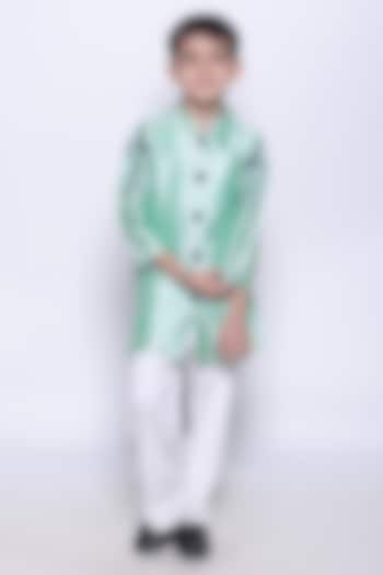 Sea Green Silk Kurta Set For Boys by PiccoRicco