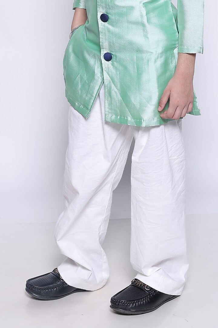Sea Green Silk Kurta Set For Boys by PiccoRicco at Pernia's Pop Up Shop