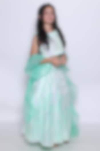 Sea Green Satin & Sequins Net Lehenga Set For Girls by PiccoRicco at Pernia's Pop Up Shop