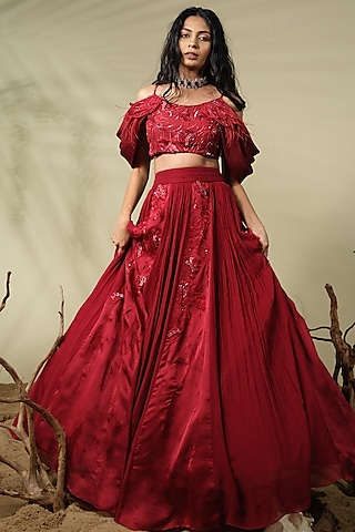 PRENEA Red Ready to Wear Lehenga & Blouse With Dupatta