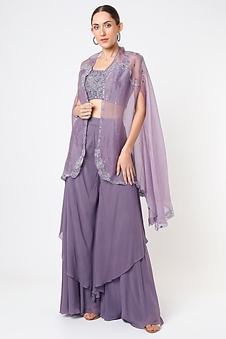 Purple Embroidered Cape Set by piri india-MORE FROM Piri India