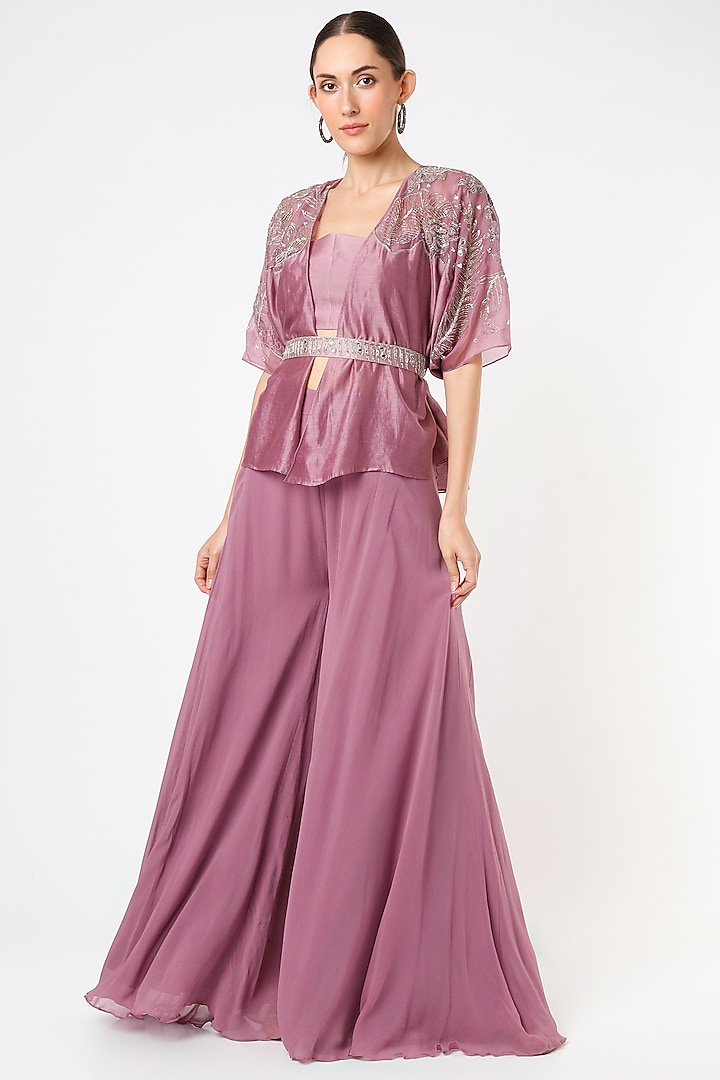 Amethyst Georgette Palazzo Pant Set by Piri India