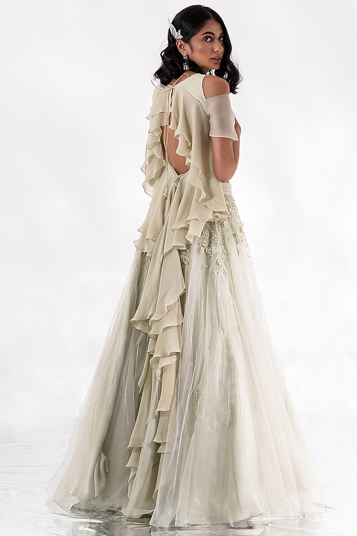 Sea Green Organza & Georgette Wedding Lehenga Set by Piri India at Pernia's Pop Up Shop