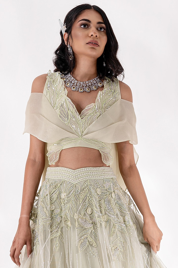 Sea Green Organza & Georgette Wedding Lehenga Set by Piri India at Pernia's Pop Up Shop