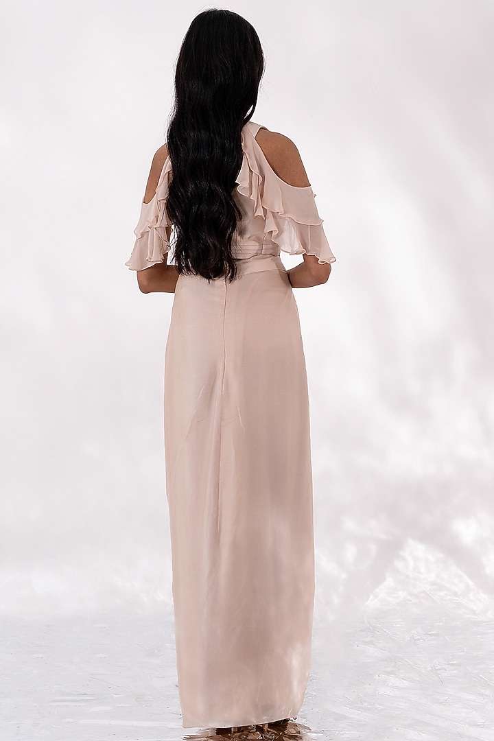 Sand Beige Organza & Georgette Skirt Set by Piri India at Pernia's Pop Up Shop