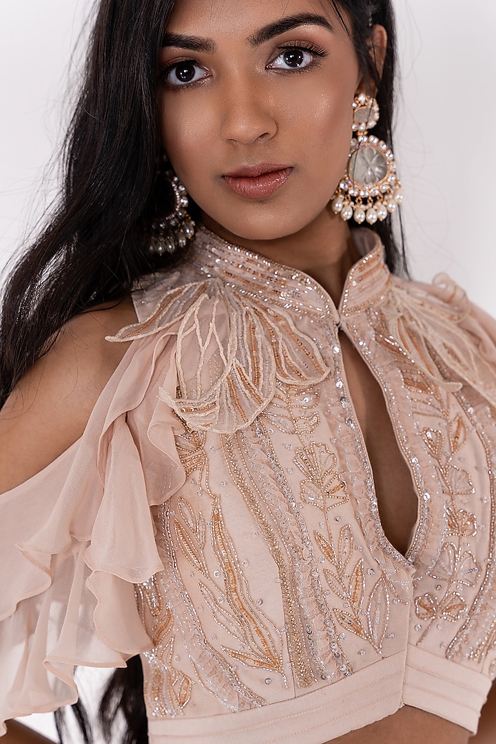 Sand Beige Organza & Georgette Skirt Set by Piri India at Pernia's Pop Up Shop