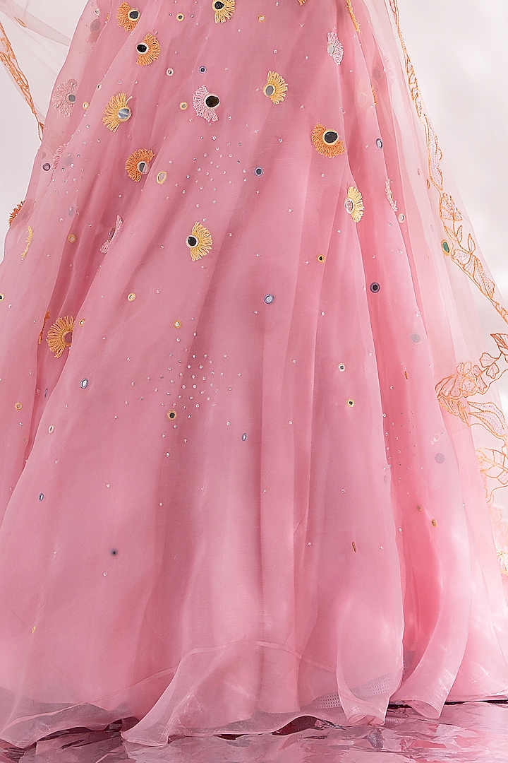 Blush Pink Organza & Tulle Wedding Lehenga Set by Piri India at Pernia's Pop Up Shop
