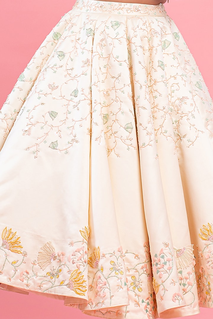 Pastel Yellow & Off-White Embroidered Skirt Set by Piri India at Pernia's Pop Up Shop